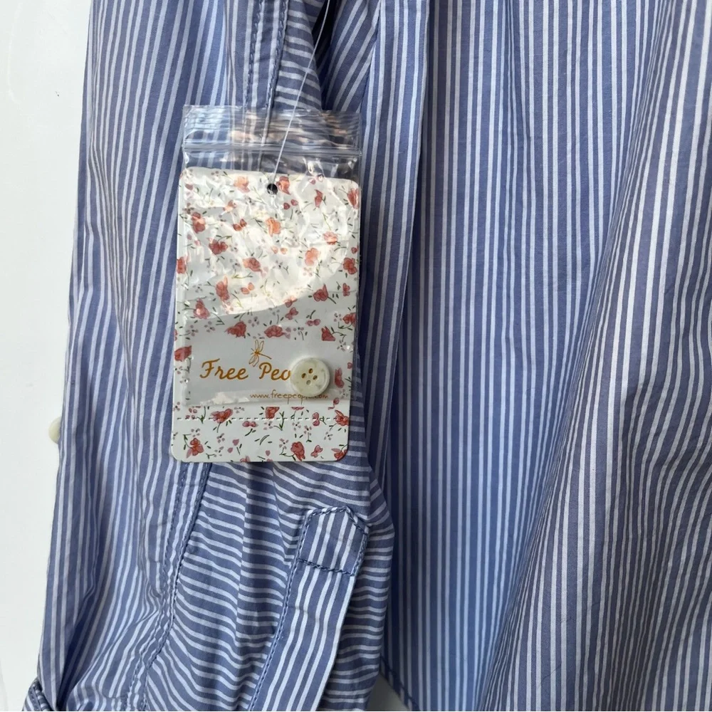 NWT Free People Tie It In A Bow Oversized Striped Button Down Shirt XS - Picture 10 of 13